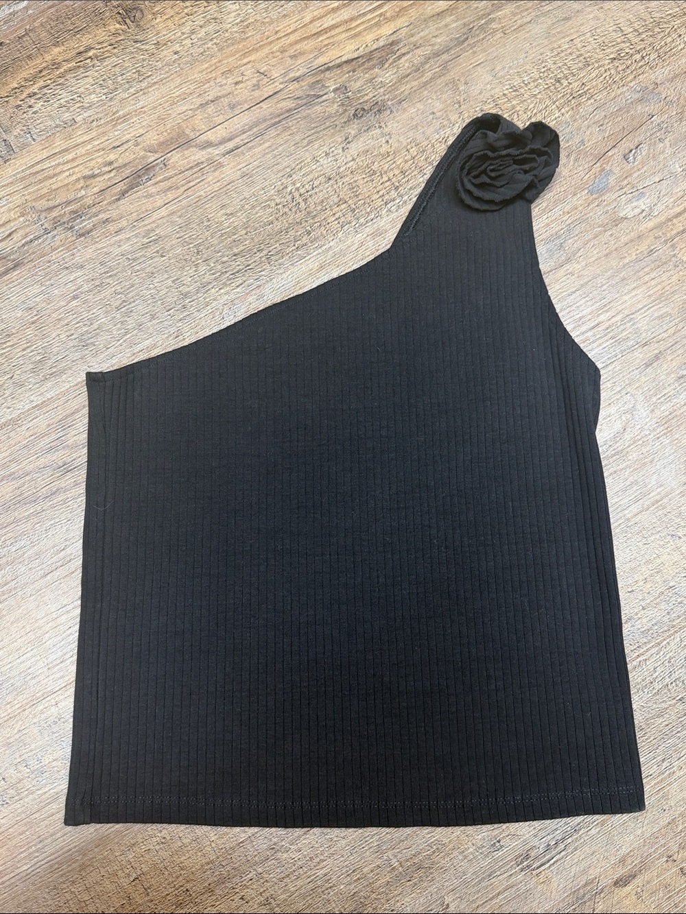 American Eagle One-Shoulder Black Ribbed tank with Rosette detail size large